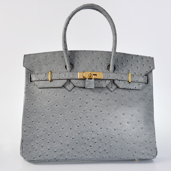 H35OSGG Hermes Birkin 35CM strisce in pelle di struzzo in grigio con